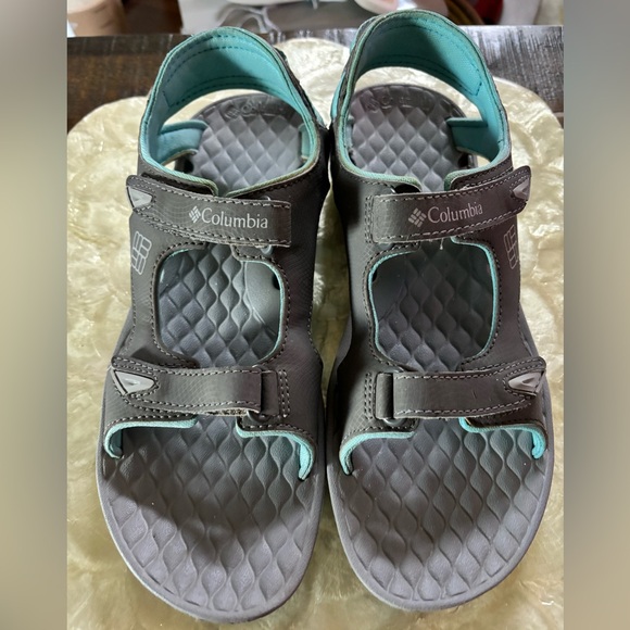 Columbia women's size 7 trekking sandals with Velcro straps aqua and gra… - Picture 2 of 9